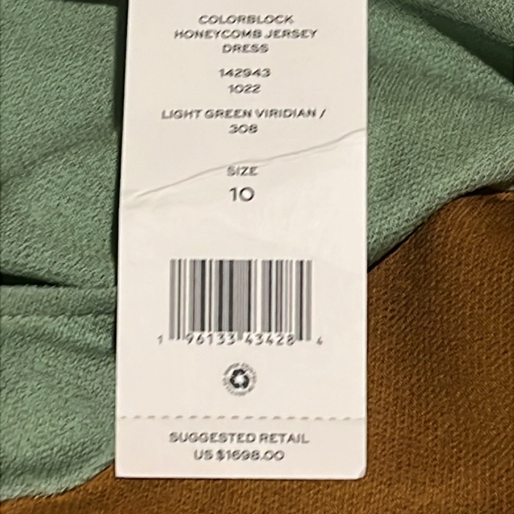T-175. Tory Burch Color Block Honeycomb Jersey Dress Light Green Viridian - Picture 13 of 13